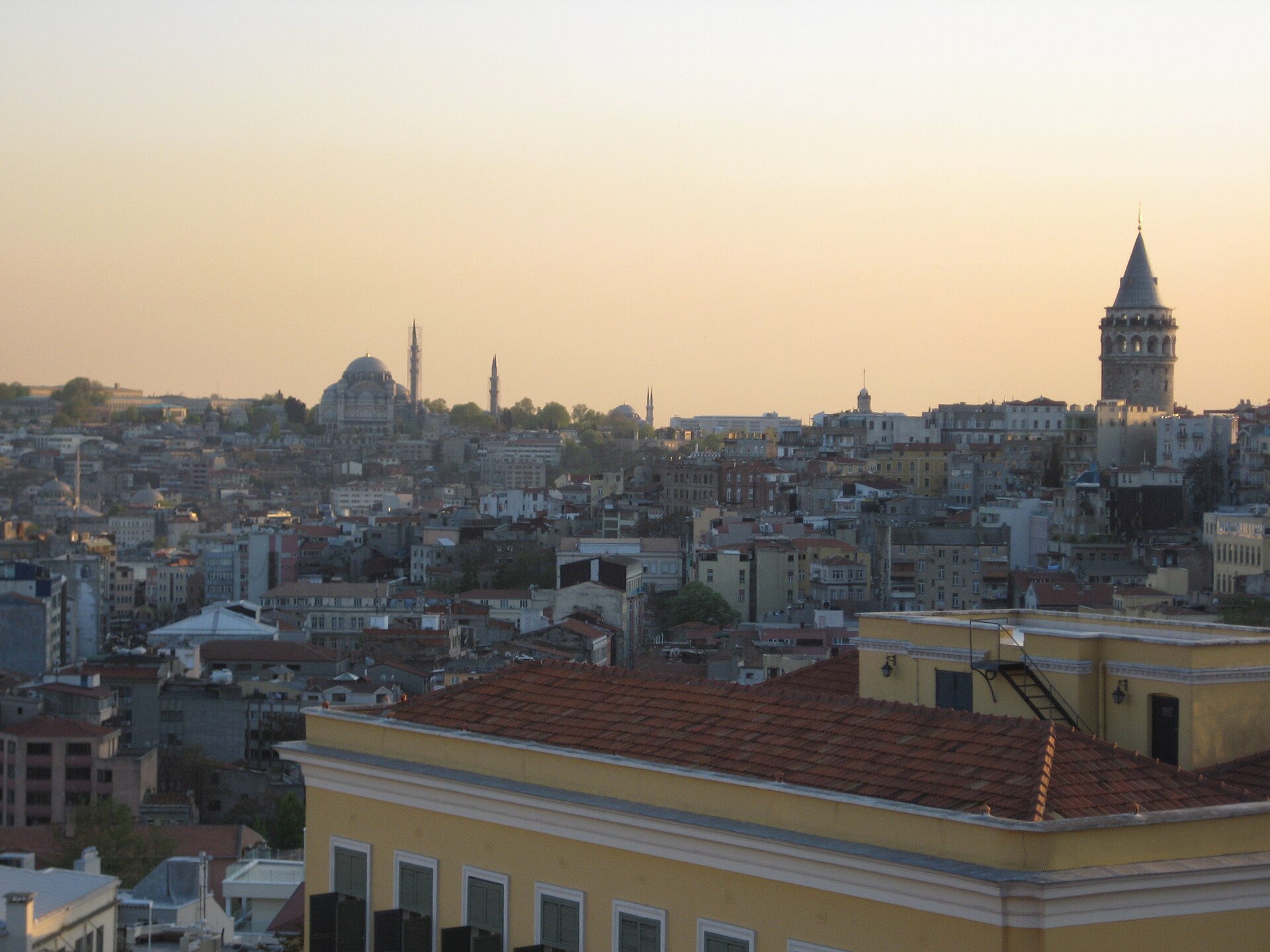 The view across Cihangir and the Bosphorus from a Beyoğlu rooftop near Taksim