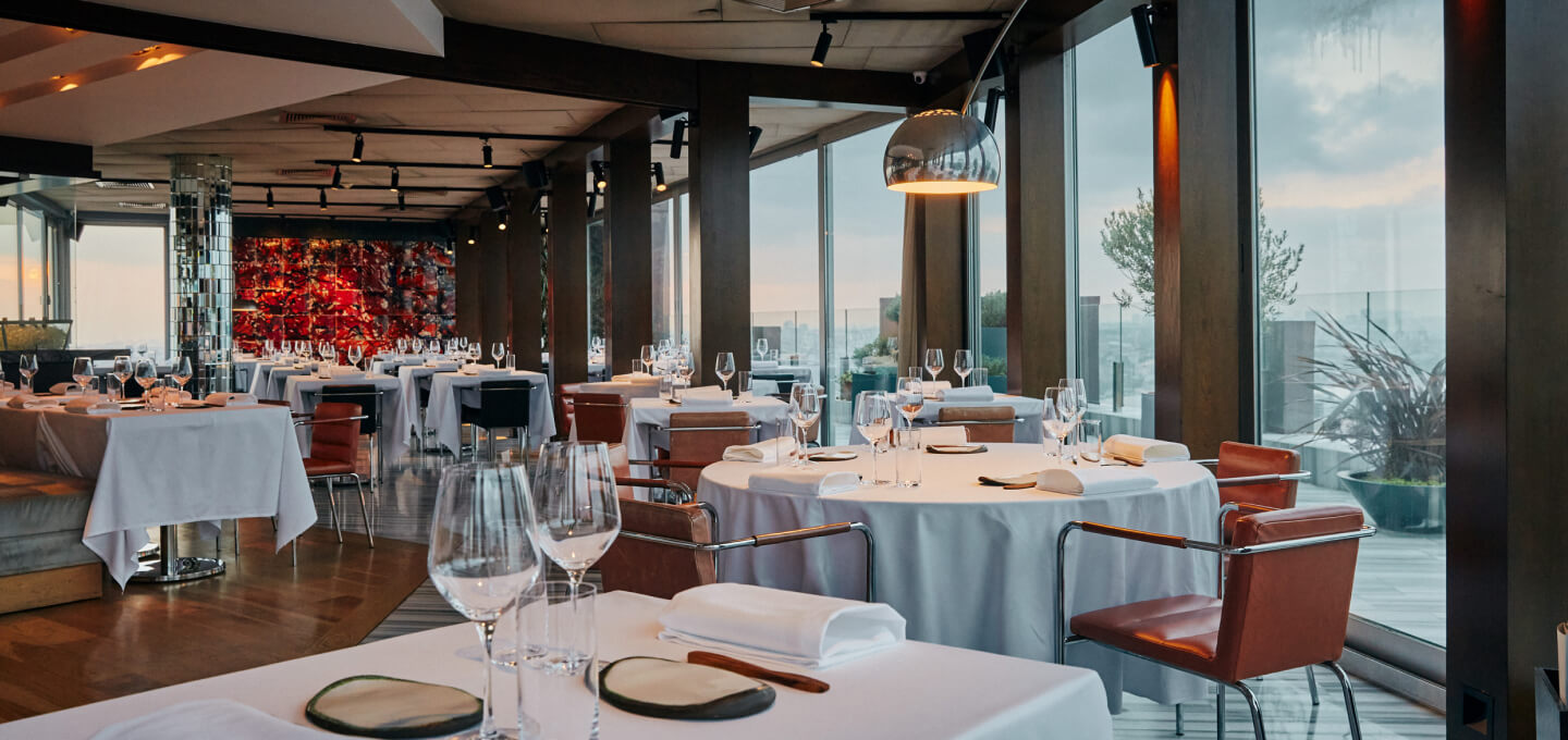 Mikla's rooftop dining room overlooking the old city and the Golden Horn